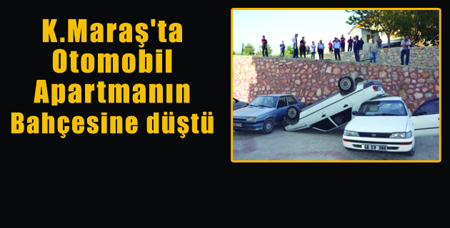 Otomobil apartmanın bahçesine düştü