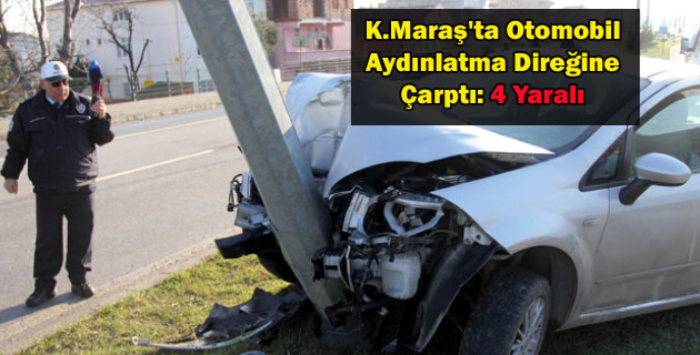 Otomobil Aydınlatma Direğine Çarptı 4 Yaralı