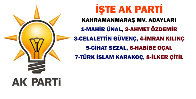 İŞTE AK PARTİ KAHRAMANMARAŞ MV. ADAYLARI