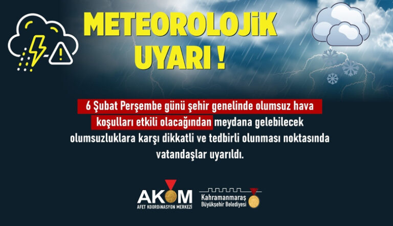 6 Şubat’ta Şehir Genelinde Olumsuz Hava Koşulları Hâkim Olacak!